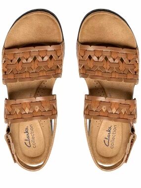 Clark’s Women's Collection Laurieann Lily Round Toe Sandals Tan Leather 7.5 M